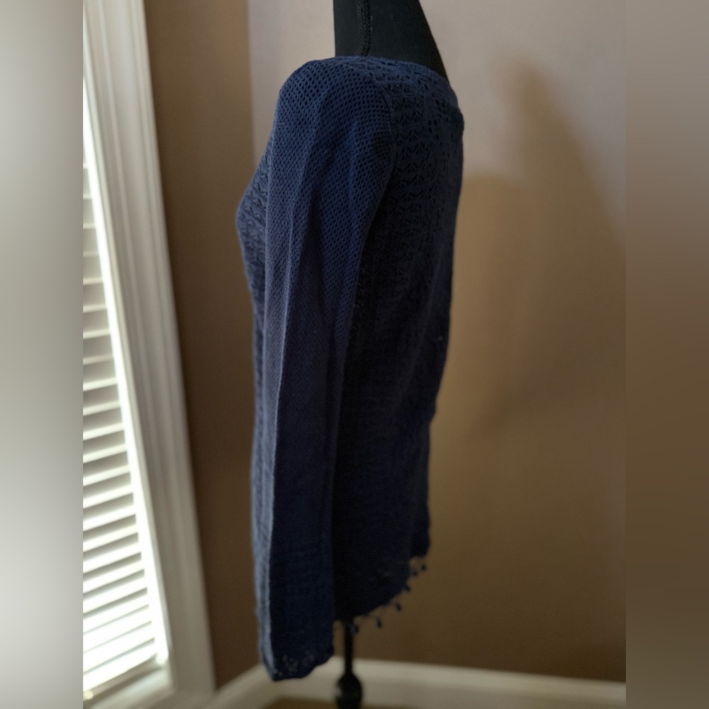 Chic Lilly Pulitzer Navy Crochet Long Sleeve Sweater Size Large - Picture 2 of 7